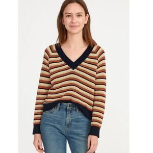 Madewell SZ S Arden V-Neck Crop Striped Pullover Sweater In Stripe